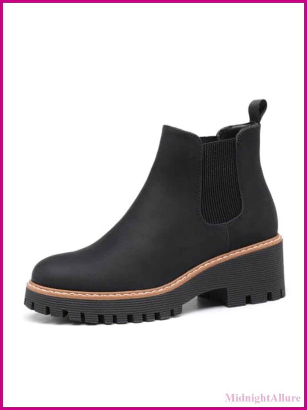Chunky Platform Chelsea Ankle Boots Low Wedge Heel Slip-On